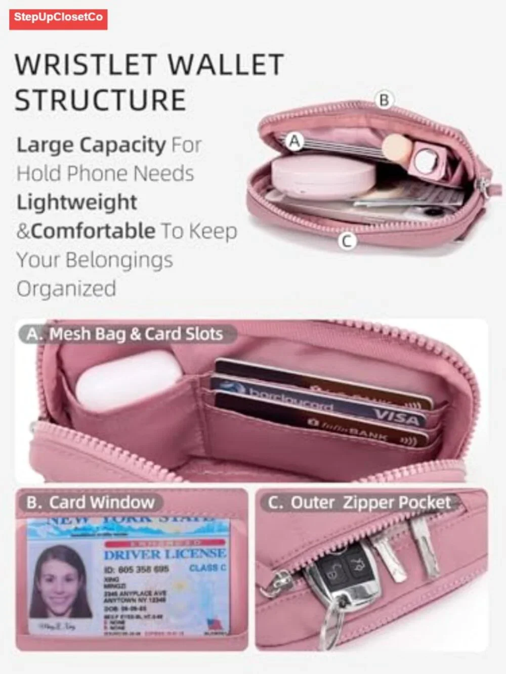 Wristlet Wallet for Women RFID Blocking Quilted Nylon Card Holder Purse Travel